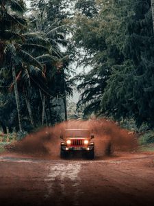 Preview wallpaper jeep wrangler, jeep, car, suv, red, tropics