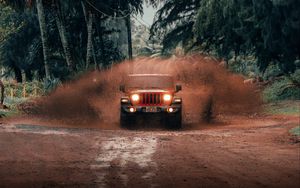 Preview wallpaper jeep wrangler, jeep, car, suv, red, tropics