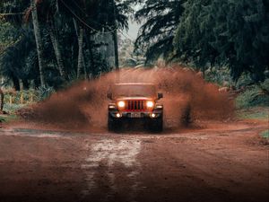 Preview wallpaper jeep wrangler, jeep, car, suv, red, tropics