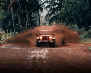 Preview wallpaper jeep wrangler, jeep, car, suv, red, tropics