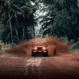 Preview wallpaper jeep wrangler, jeep, car, suv, red, tropics