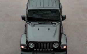 Preview wallpaper jeep wrangler, jeep, car, suv, black, aerial view