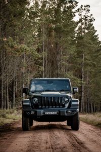 Preview wallpaper jeep wrangler, jeep, car, suv, black, forest