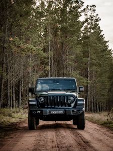 Preview wallpaper jeep wrangler, jeep, car, suv, black, forest