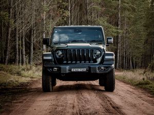 Preview wallpaper jeep wrangler, jeep, car, suv, black, forest