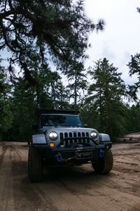 Preview wallpaper jeep wrangler, jeep, car, suv, gray, forest