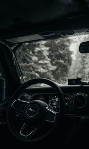 Preview wallpaper jeep wrangler, jeep, steering wheel, car, black