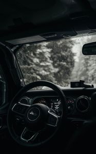 Preview wallpaper jeep wrangler, jeep, steering wheel, car, black