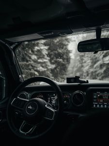 Preview wallpaper jeep wrangler, jeep, steering wheel, car, black