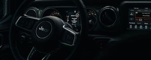 Preview wallpaper jeep wrangler, jeep, steering wheel, car, black