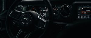 Preview wallpaper jeep wrangler, jeep, steering wheel, car, black