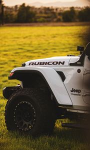 Preview wallpaper jeep wrangler, jeep, suv, white, wheel, side view