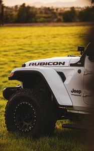 Preview wallpaper jeep wrangler, jeep, suv, white, wheel, side view