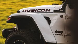 Preview wallpaper jeep wrangler, jeep, suv, white, wheel, side view