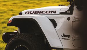 Preview wallpaper jeep wrangler, jeep, suv, white, wheel, side view