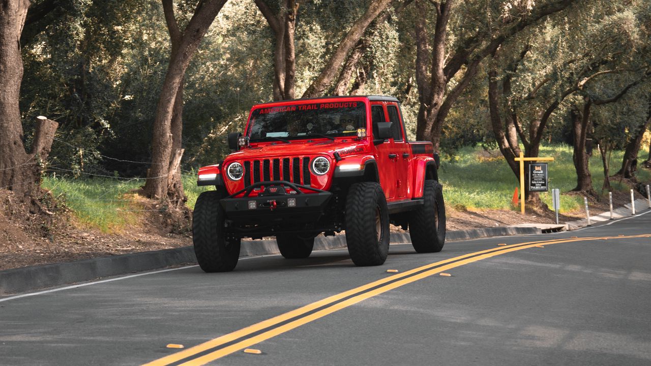 Wallpaper jeep wrangler, jeep, suv, car, headlights, red