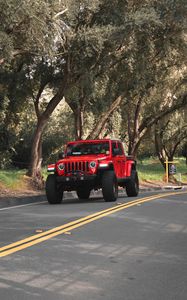 Preview wallpaper jeep wrangler, jeep, suv, car, headlights, red