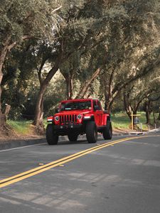 Preview wallpaper jeep wrangler, jeep, suv, car, headlights, red