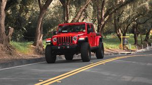 Preview wallpaper jeep wrangler, jeep, suv, car, headlights, red