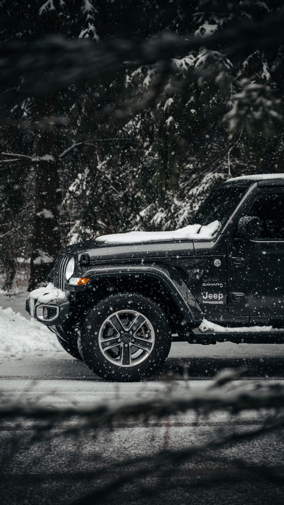 Download Wallpaper 938x1668 Jeep Wrangler Jeep Car Suv Black Snow Iphone 8 7 6s 6 For Parallax Hd Background