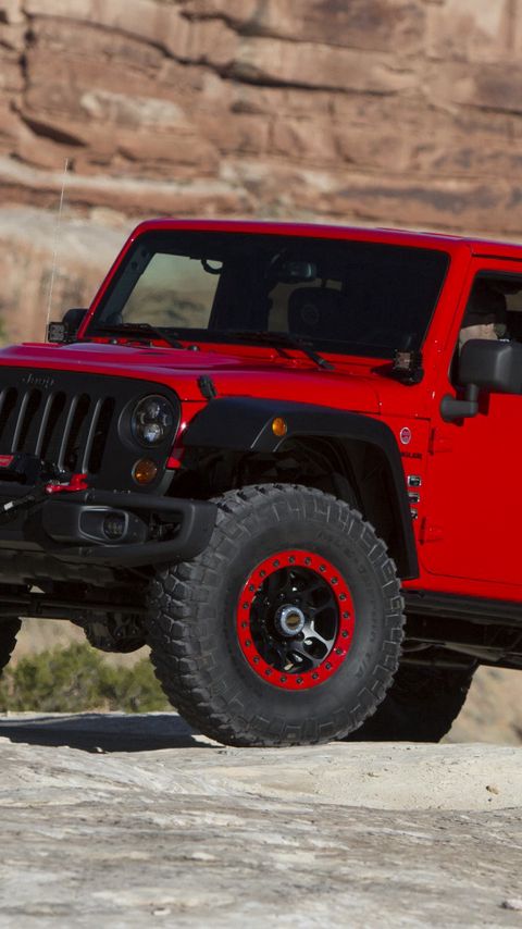 Download wallpaper 480x854 jeep, wrangler, red, side view nokia lumia 630,  sony ericsson xperia hd background