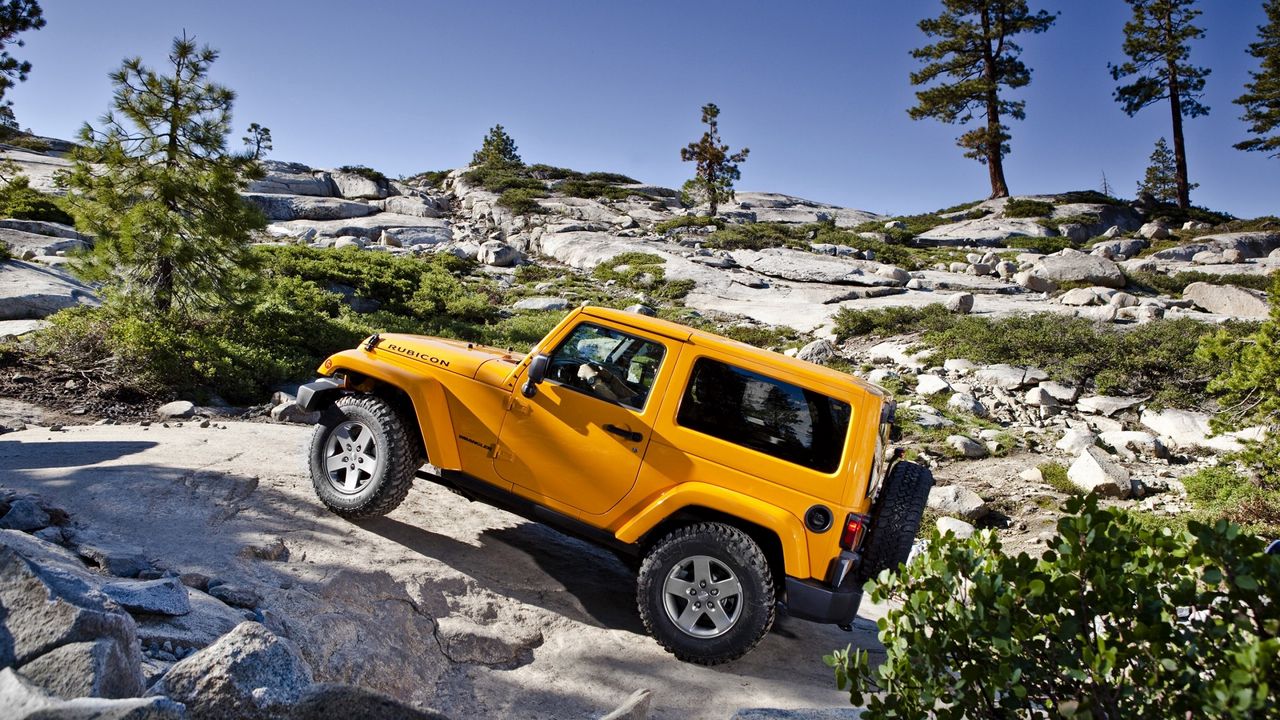 Wallpaper jeep, wrangler, yellow, mountains