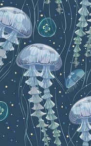 Preview wallpaper jellyfish, art, underwater world, tentacles, algae