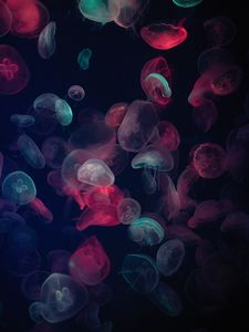 Preview wallpaper jellyfish, colorful, glow, underwater world