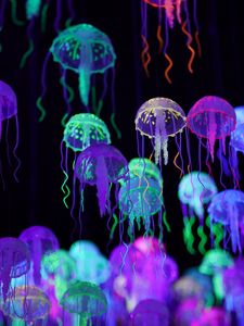 Preview wallpaper jellyfish, colorful, glow, luminescence