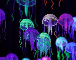 Preview wallpaper jellyfish, colorful, glow, luminescence