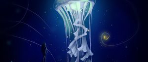 Preview wallpaper jellyfish, diver, art, sea, depth
