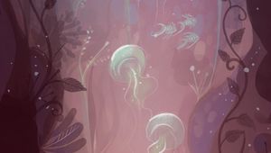 Preview wallpaper jellyfish, fish, algae, underwater, art