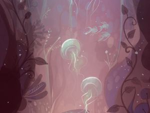 Preview wallpaper jellyfish, fish, algae, underwater, art