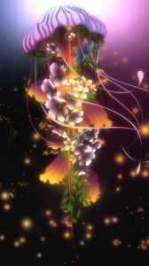 Preview wallpaper jellyfish, flowers, glow, art