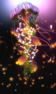 Preview wallpaper jellyfish, flowers, glow, art