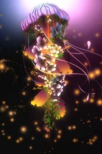 Preview wallpaper jellyfish, flowers, glow, art