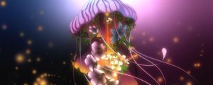 Preview wallpaper jellyfish, flowers, glow, art