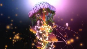 Preview wallpaper jellyfish, flowers, glow, art