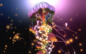 Preview wallpaper jellyfish, flowers, glow, art
