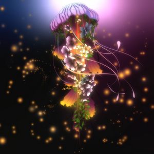 Preview wallpaper jellyfish, flowers, glow, art