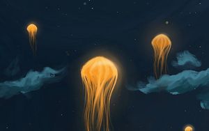 Preview wallpaper jellyfish, lanterns, night, art, sky, fantastic