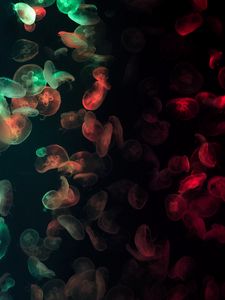 Preview wallpaper jellyfish, underwater, glow, colorful, dark