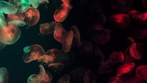 Preview wallpaper jellyfish, underwater, glow, colorful, dark