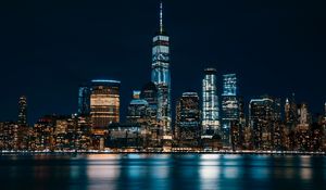 Preview wallpaper jersey city, usa, panorama, night city, skyscrapers