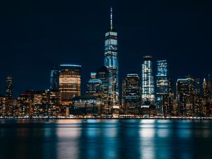 Preview wallpaper jersey city, usa, panorama, night city, skyscrapers