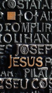 Preview wallpaper jesus, god, religion, faith, inscription, wall