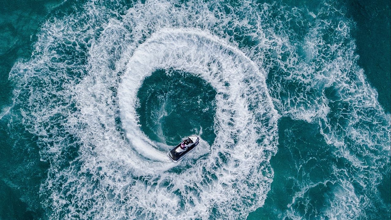 Wallpaper jet ski, waves, aerial view, sea, water