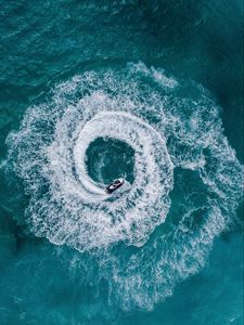 Preview wallpaper jet ski, waves, aerial view, sea, water