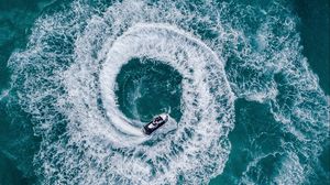 Preview wallpaper jet ski, waves, aerial view, sea, water