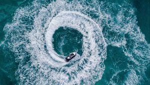 Preview wallpaper jet ski, waves, aerial view, sea, water